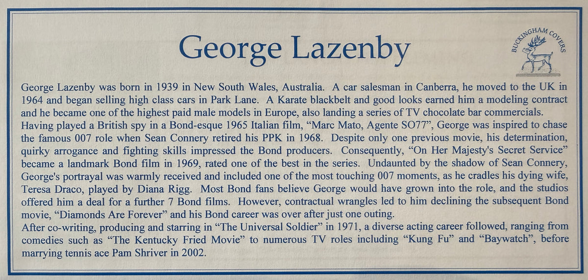 George Lazenby, Former James Bond 007, Hand Signed FDC & Photo Presentation & COA