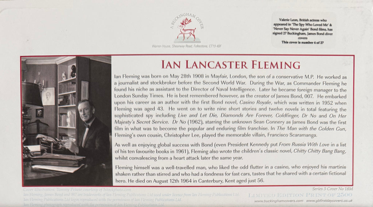 Valerie Leon, James Bond 007, Hand Signed FDC - First Day Cover - COA