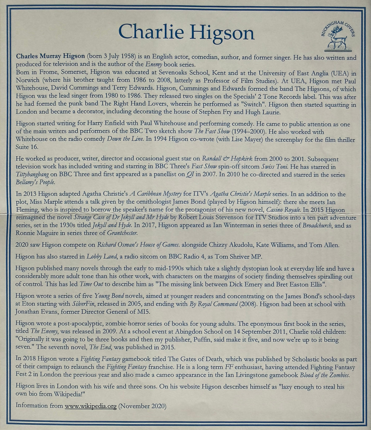 Charlie Higson, Hand Signed Original 'James Bond 007' FDC First Day Cover