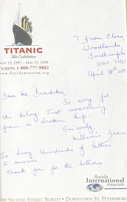 Millvina Dean, Titanic Survivor, Hand Signed Letter & Photo Presentation, With COA
