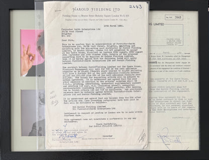 Ken Dodd, Hand Signed Framed 40cm x 30cm Original Contract & COA