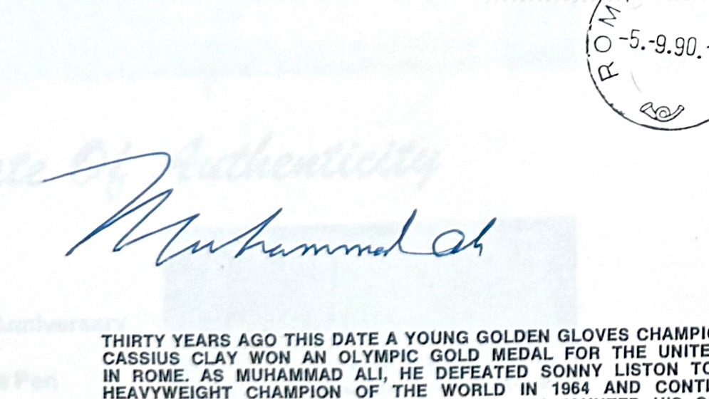 Muhammad Ali, 'The Greatest'. Hand Signed Mounted FDC Presentation & COA
