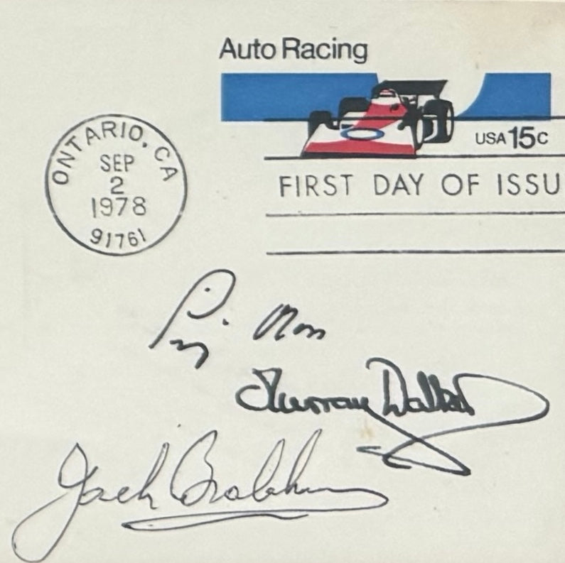 Stirling Moss, Jack Brabham & Murray Walker, F1 Legends, Hand Signed Limited Edition First Day Cover (FDC) Presentation & AFTAL COA