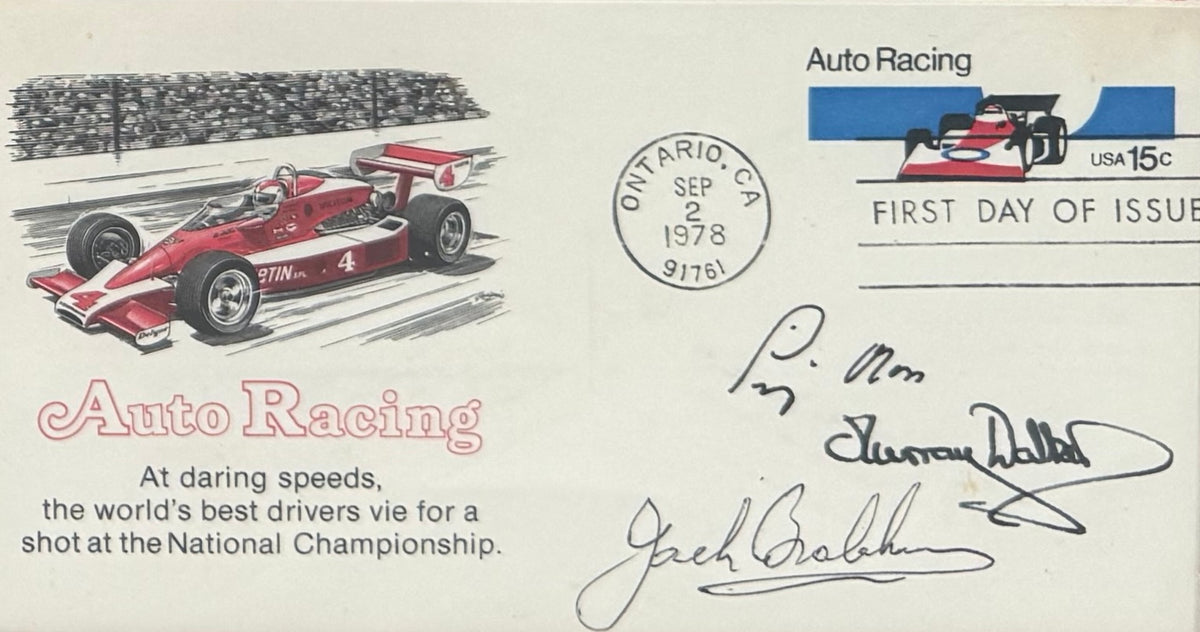 Stirling Moss, Jack Brabham & Murray Walker, F1 Legends, Hand Signed Limited Edition First Day Cover (FDC) Presentation & AFTAL COA
