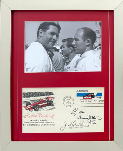 Stirling Moss, Jack Brabham & Murray Walker, F1 Legends, Hand Signed Limited Edition First Day Cover (FDC) Presentation & AFTAL COA