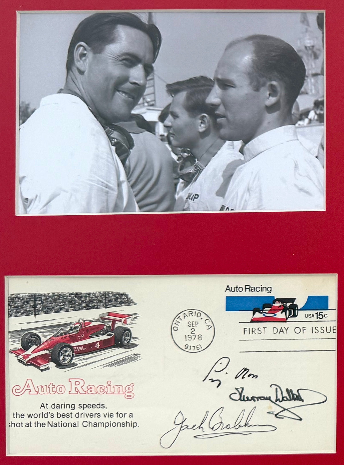 Stirling Moss, Jack Brabham & Murray Walker, F1 Legends, Hand Signed Limited Edition First Day Cover (FDC) Presentation & AFTAL COA