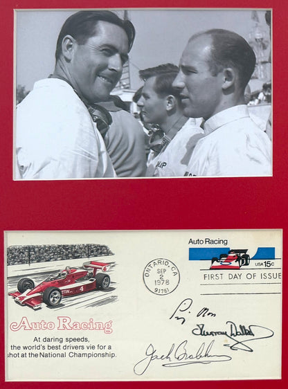 Stirling Moss, Jack Brabham & Murray Walker, F1 Legends, Hand Signed Limited Edition First Day Cover (FDC) Presentation & AFTAL COA
