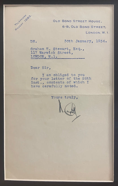 SIR MALCOLM CAMPBELL HAND SIGNED LETTER PRESENTATION WITH COA