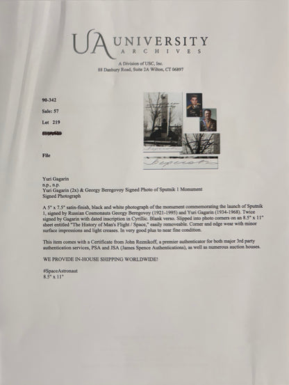Yuri Gagarin, Georgy Beregovoy, Soviet Cosmonauts, Hand Signed Card & John Reznikoff COA