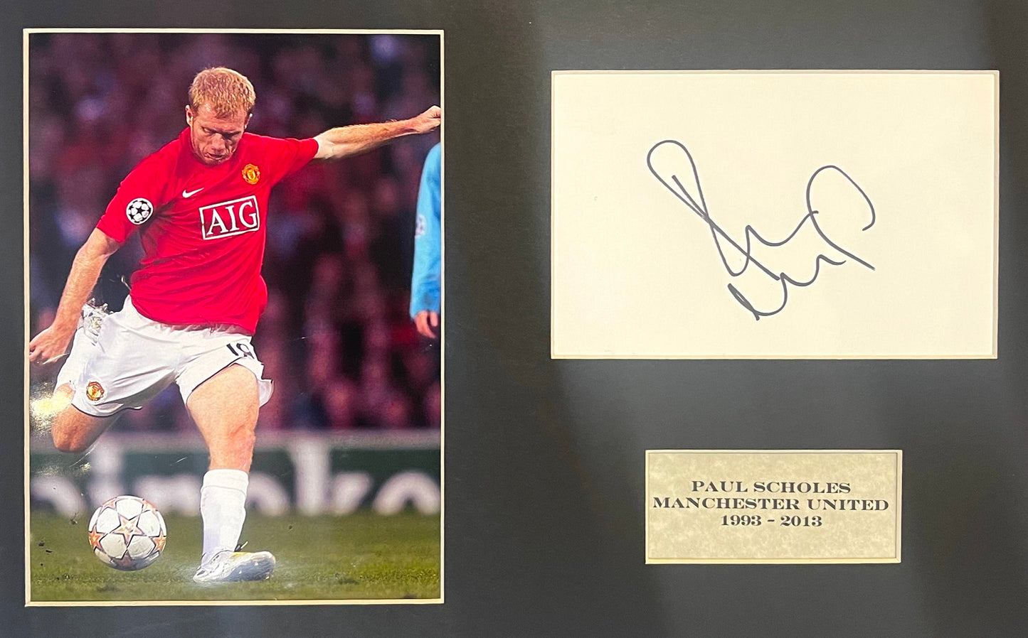 PAUL SCHOLES MANCHESTER UNITED HAND SIGNED FRAMED CARD PHOTO PRESENTATION & COA