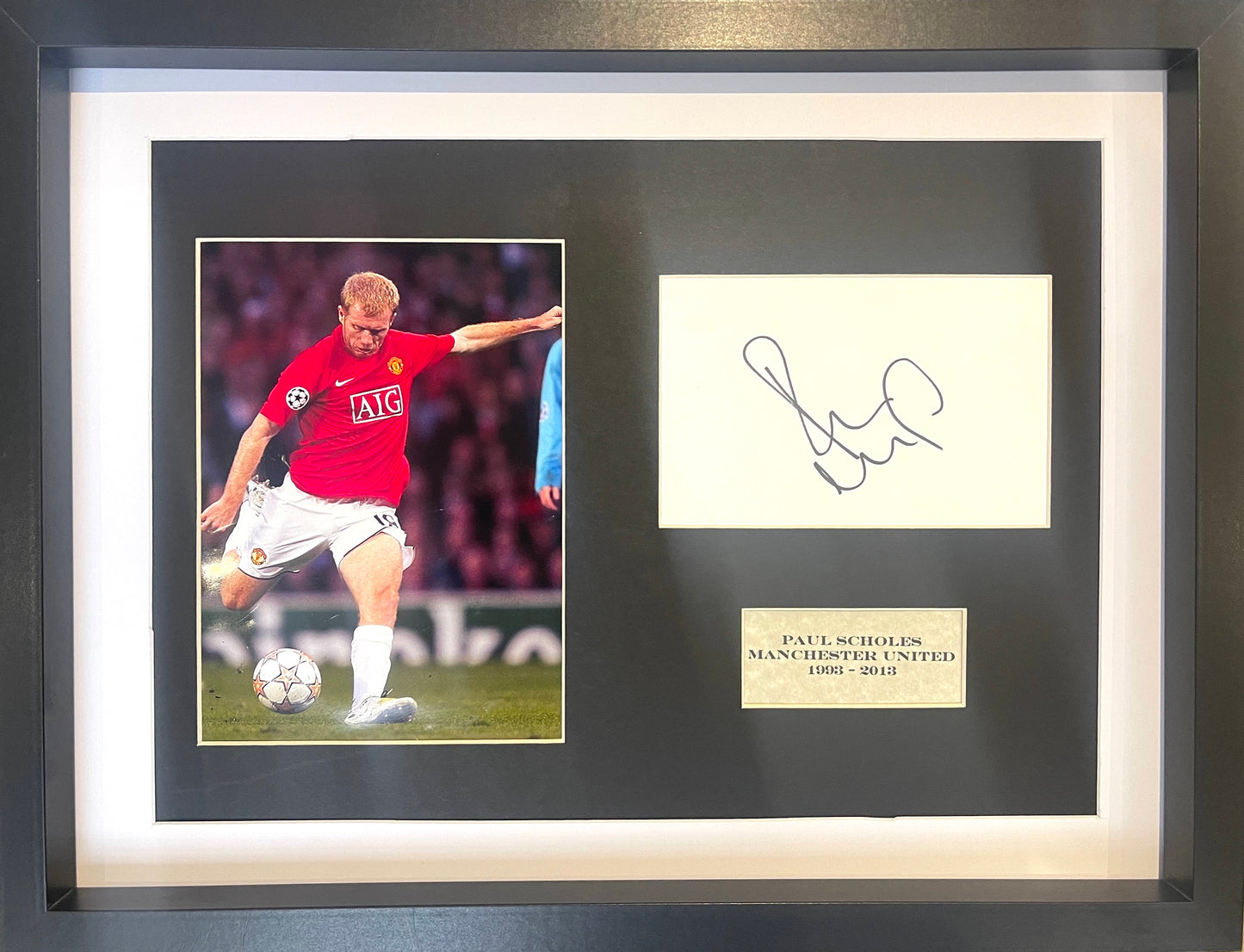 PAUL SCHOLES MANCHESTER UNITED HAND SIGNED FRAMED CARD PHOTO PRESENTATION & COA