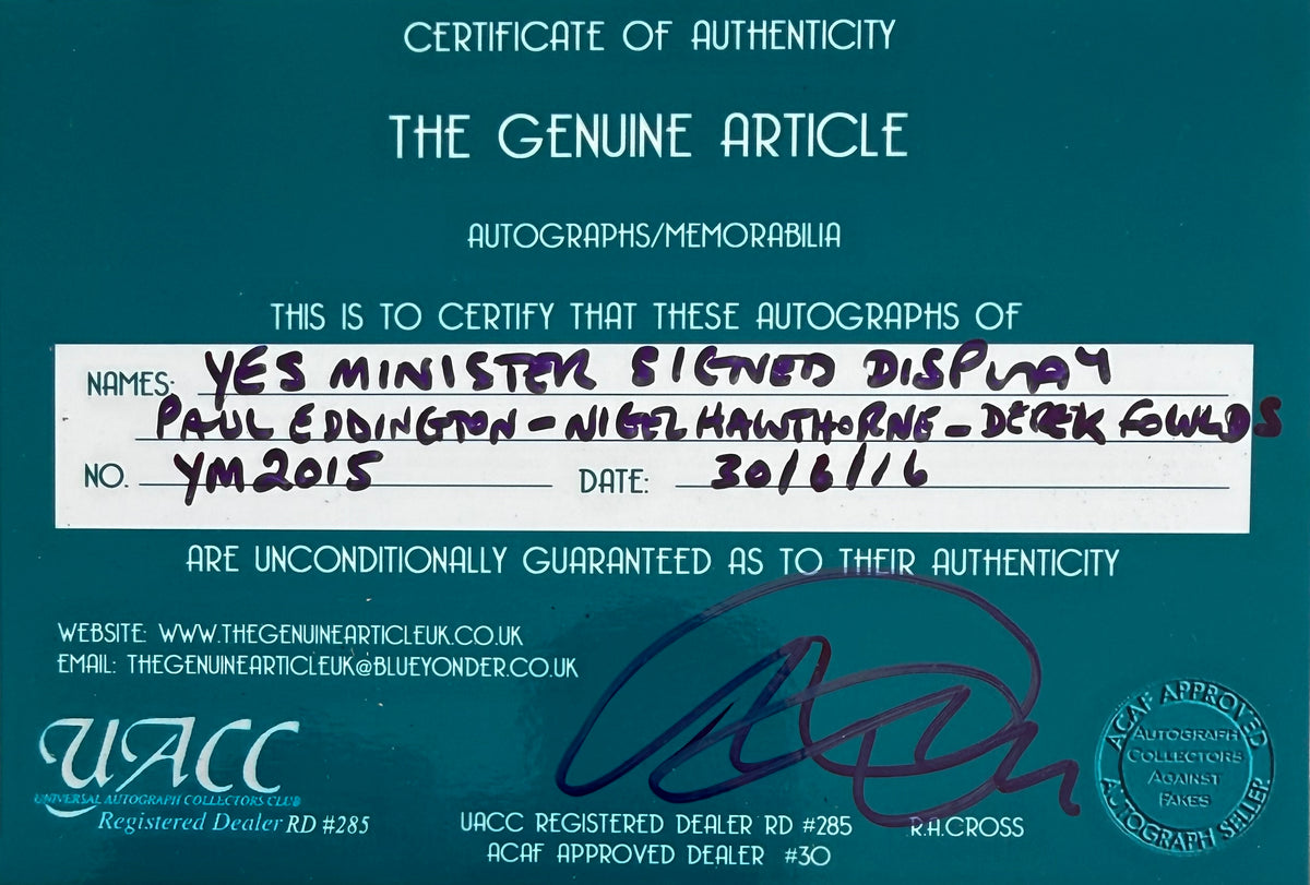 Yes Minister, Full Cast Hand Signed Card Presentation & UACC COA