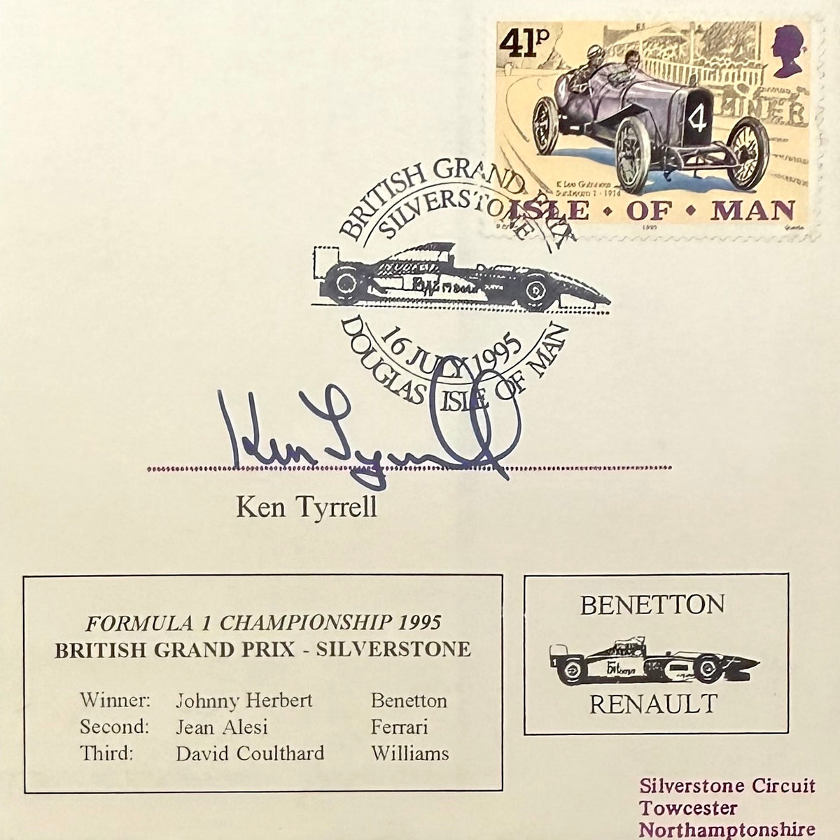 Ken Tyrell, F1 Legend, Hand Signed Limited Edition (96/120) FDC & AFTAL COA