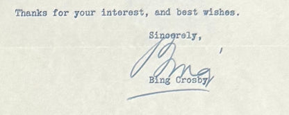 Bing Crosby, Hand Signed Letter Presentation - Framed 40cm x 30cm & COA