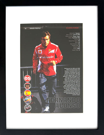 Fernando Alonso Ferrari - Hand Signed Framed Magazine Page & COA