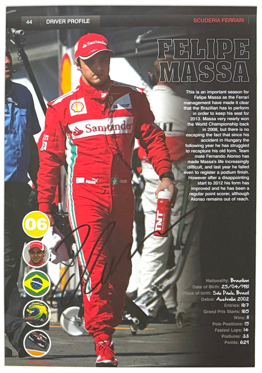 Felipe Massa, Williams, Ferrari - Hand Signed Framed Magazine Page & COA