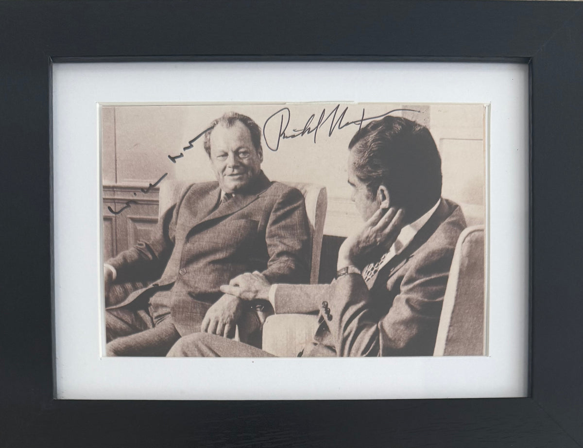 Richard Nixon And Willie Brandt Hand Signed Framed 15x10cm Photocard & COA