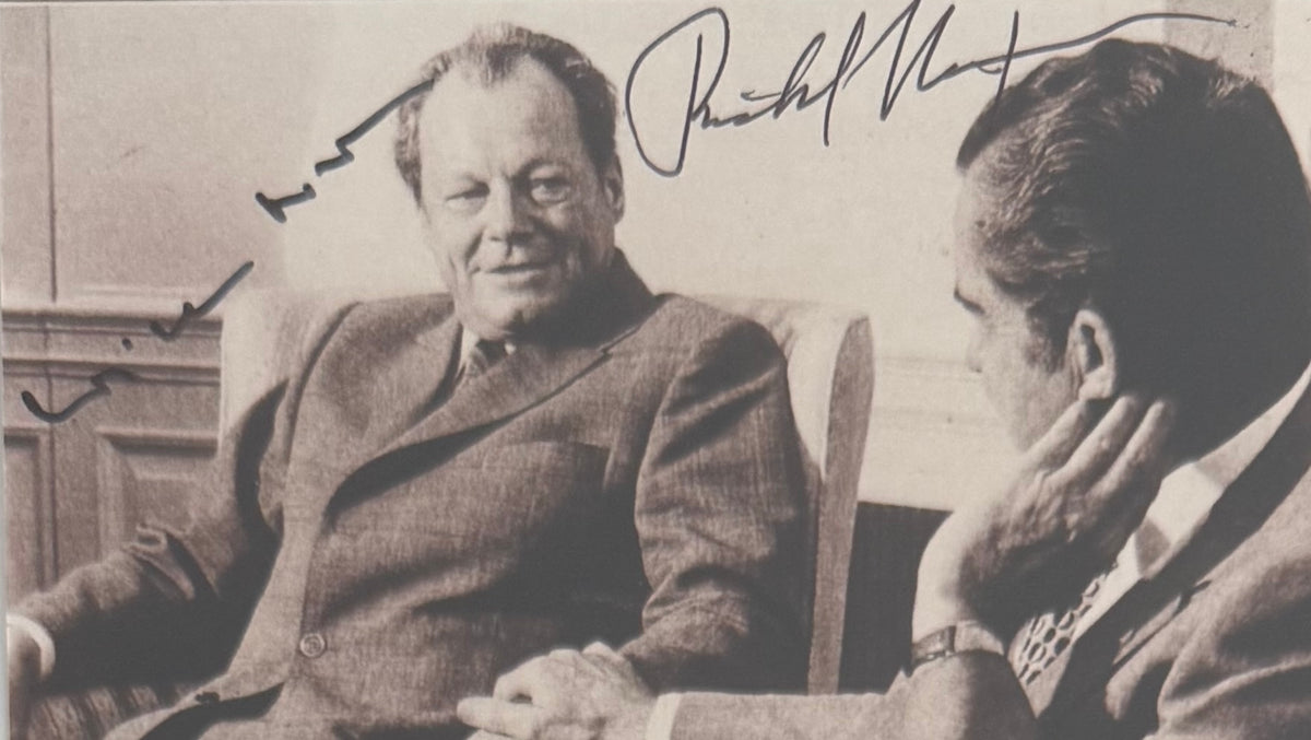 Richard Nixon And Willie Brandt Hand Signed Framed 15x10cm Photocard & COA
