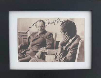 Richard Nixon And Willie Brandt Hand Signed Framed 15x10cm Photocard & COA