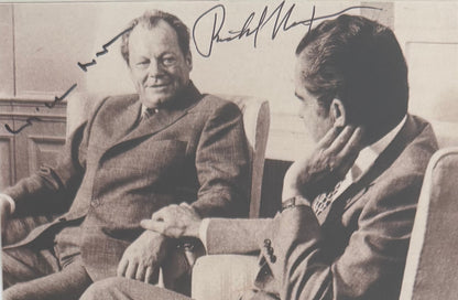 Richard Nixon And Willie Brandt Hand Signed Framed 15x10cm Photocard & COA
