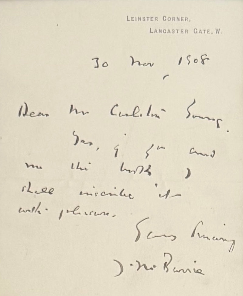 J.M. Barrie, Peter Pan Author, Guaranteed, Hand Signed Written Letter Presentation With COA
