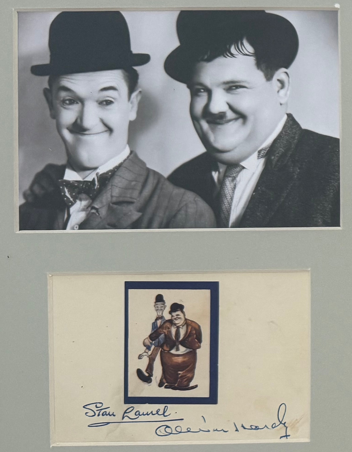 Stan Laurel and Oliver Hardy Hand Signed Card Presentation With COA