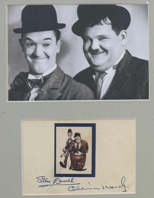 Stan Laurel and Oliver Hardy Hand Signed Card Presentation With COA