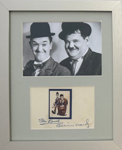 Stan Laurel and Oliver Hardy Hand Signed Card Presentation With COA