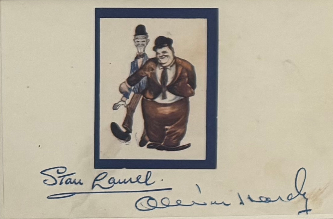 Stan Laurel and Oliver Hardy Hand Signed Card Presentation With COA