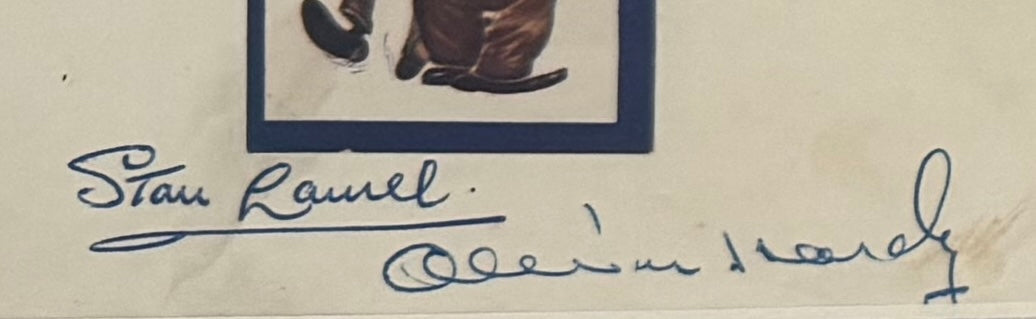 Stan Laurel and Oliver Hardy Hand Signed Card Presentation With COA
