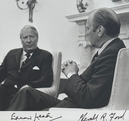 Gerald Ford, U.S President, Edward Heath, Prime Minister Dual Hand Signed Photo Presentation, With COA