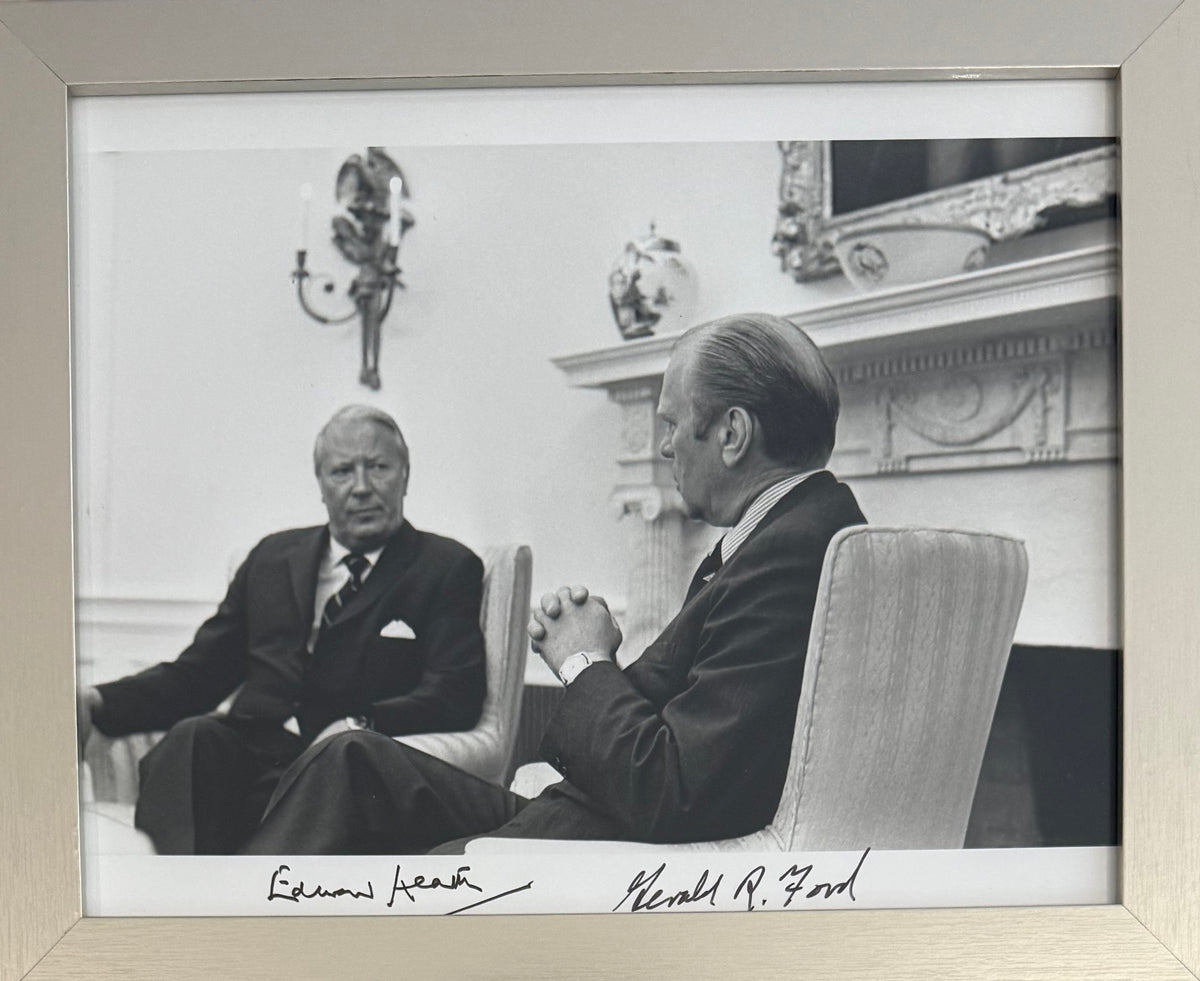 Gerald Ford, U.S President, Edward Heath, Prime Minister Dual Hand Signed Photo Presentation, With COA