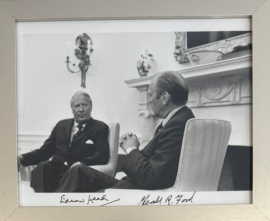 Gerald Ford, U.S President, Edward Heath, Prime Minister Dual Hand Signed Photo Presentation, With COA