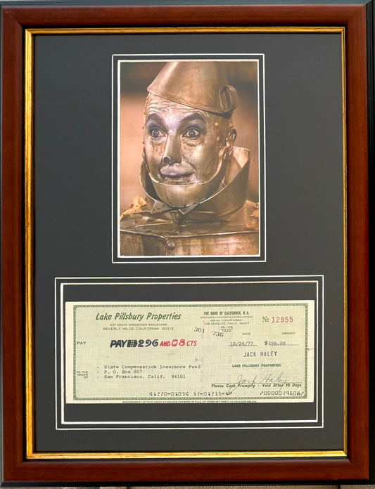 Jack Haley, 'Tin Man' Wizard of Oz, Hand Signed Framed Cheque Presentation & COA