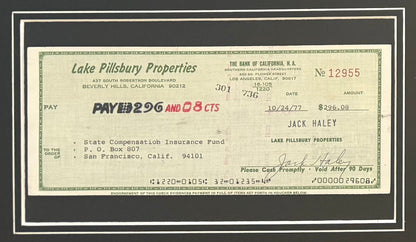 Jack Haley, 'Tin Man' Wizard of Oz, Hand Signed Framed Cheque Presentation & COA
