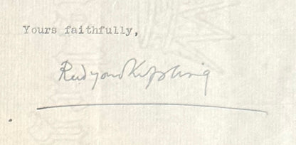 Rudyard Kipling, Jung Book Author, Guaranteed, Hand Signed Written Letter Presentation With COA