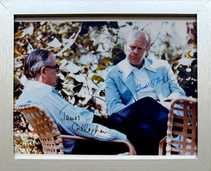 Gerald Ford, U.S President, James Callaghan, Prime Minister Dual Hand Signed Photo Presentation, With COA