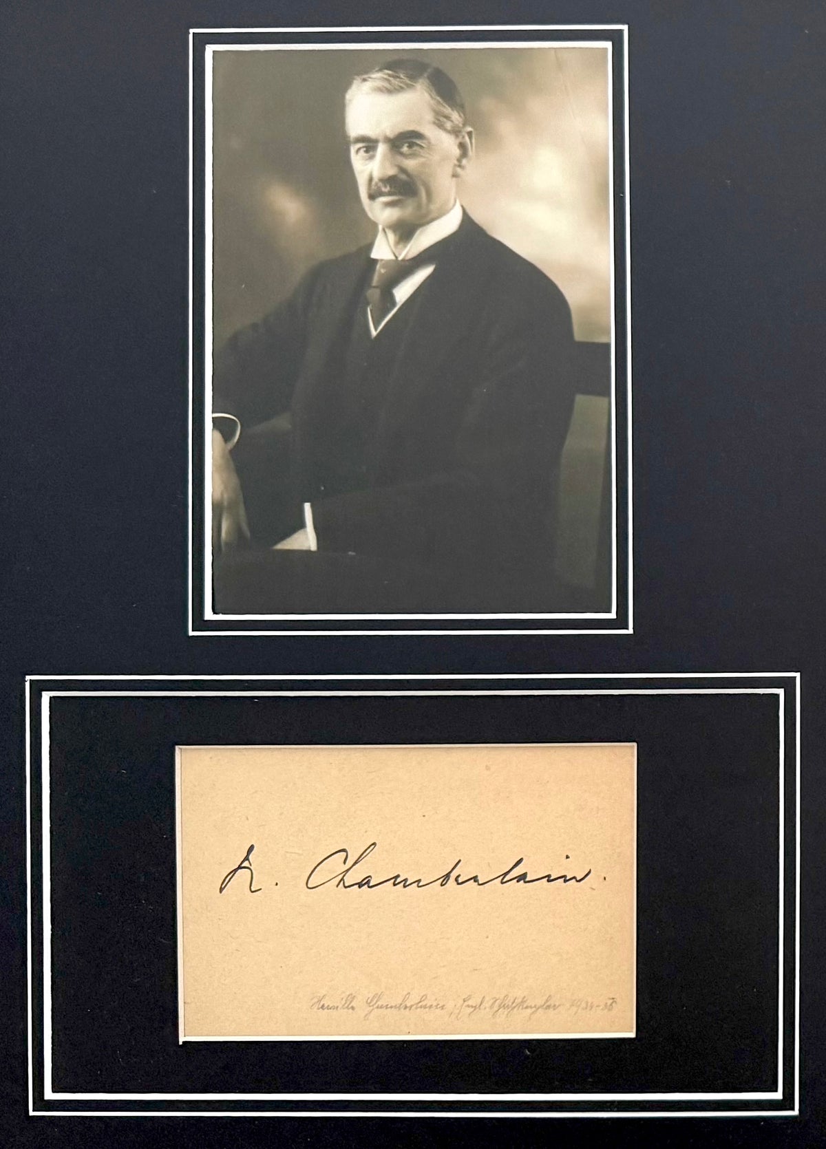 Neville Chamberlain, Former British Prime Minister, Hand Signed Card Presentation With COA