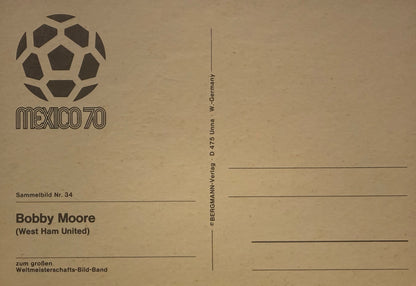Bobby Moore, England 1966 Legend, Guaranteed Hand Signed 1970 Postcard & COA