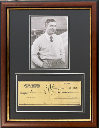 Clark Gable Framed Hand Signed Cheque & Photo Presentation With COA