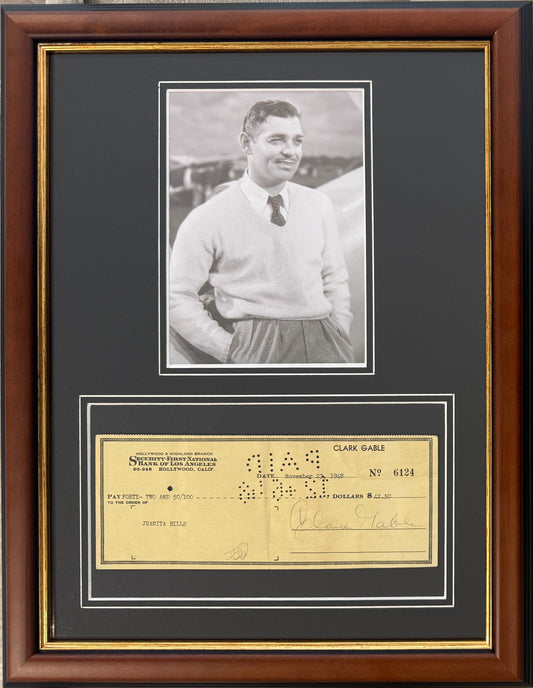 Clark Gable Framed Hand Signed Cheque & Photo Presentation With COA
