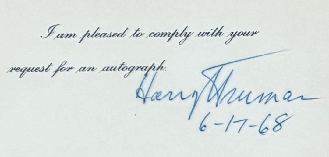 Harry S. Truman, 33rd, American President, Hand Signed Card Presentation & COA