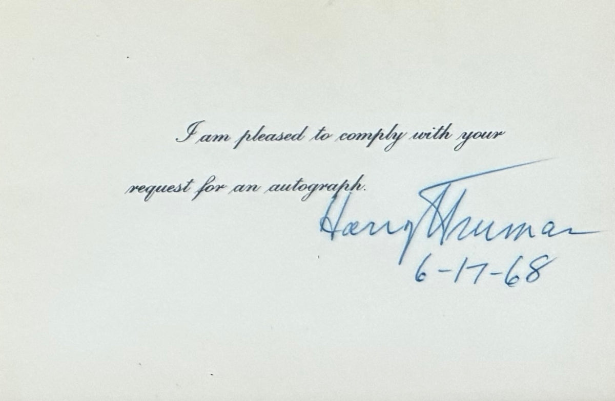 Harry S. Truman, 33rd, American President, Hand Signed Card Presentation & COA