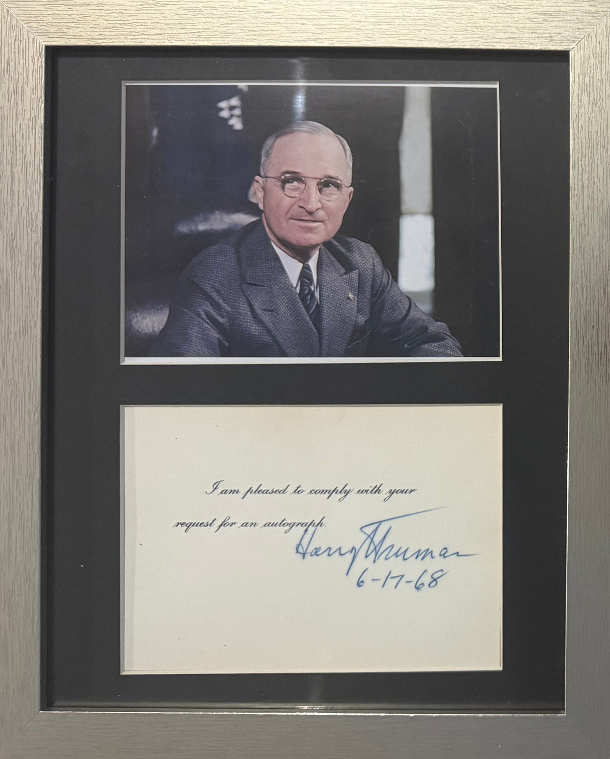 Harry S. Truman, 33rd, American President, Hand Signed Card Presentation & COA