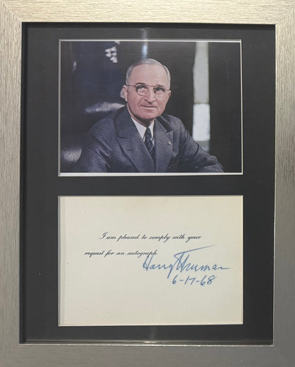 Harry S. Truman, 33rd, American President, Hand Signed Card Presentation & COA