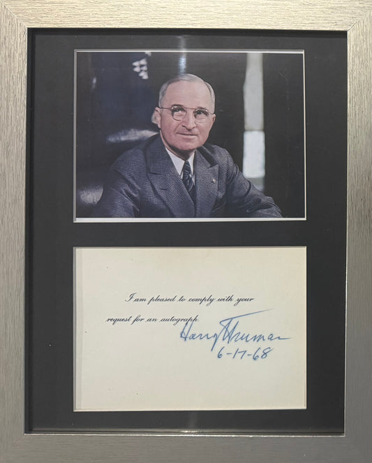 Harry S. Truman, 33rd, American President, Hand Signed Card Presentation & COA