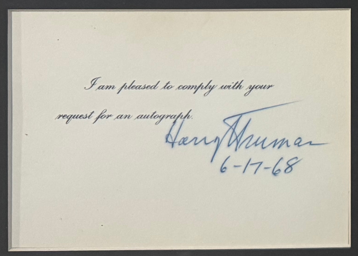 Harry S. Truman, 33rd, American President, Hand Signed Card Presentation & COA