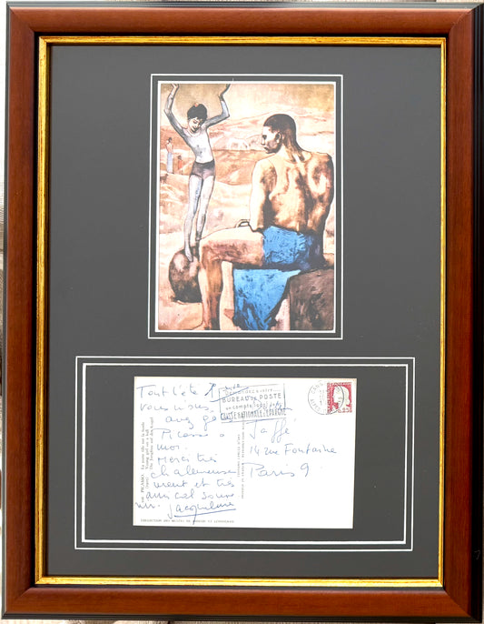 Pablo Picasso Hand Signed Jaqueline Roque Hand Written Framed Postcard & COA