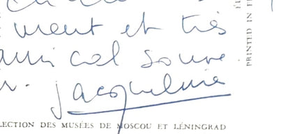 Pablo Picasso Hand Signed Jaqueline Roque Hand Written Framed Postcard & COA