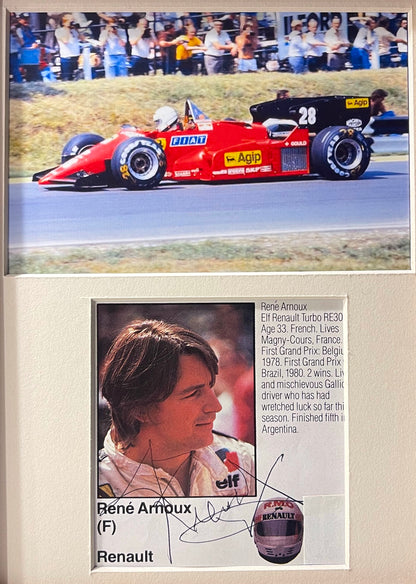 RENE ARNOUX FORMULA 1 HAND SIGNED MAGAZINE PHOTO PRESENTATION WITH COA